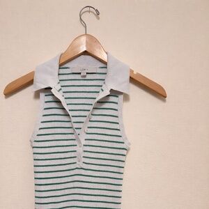 LOFT Green & White Striped Sleeveless Polo Tank